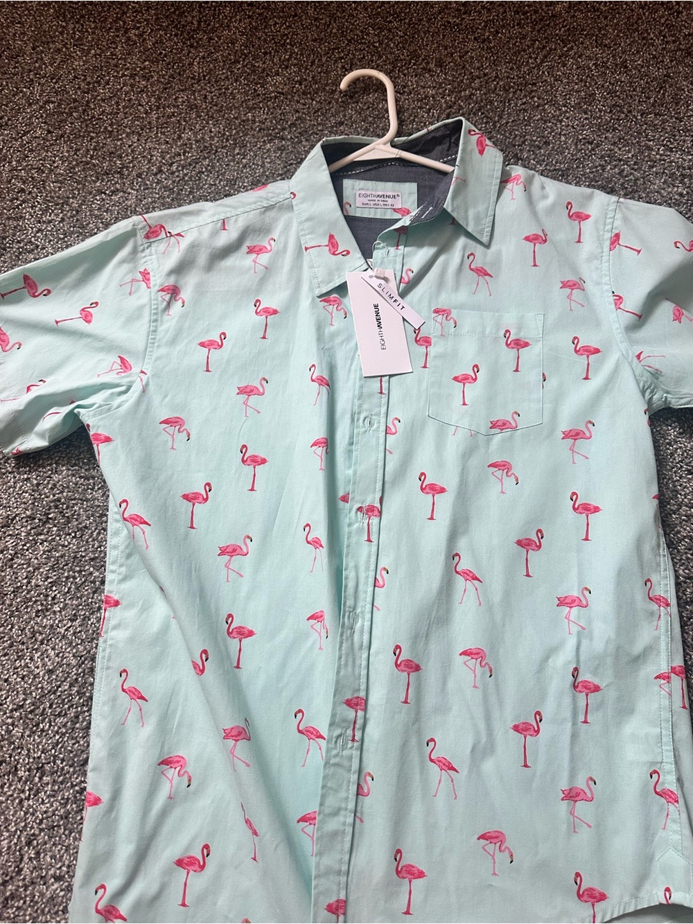 Casual Mint Green Flamingo Print Short-Sleeve Shirt